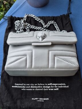 KURT GEIGER  🩶🇬🇧 KENSINGTON MINI CROSSBODY PURSE 🇬🇧🩶 GREY LEATHER 🌟$238 R